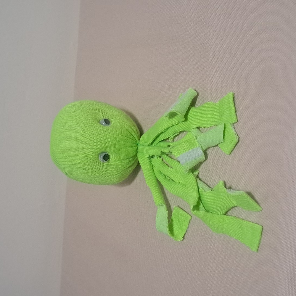 Hand Crafted Octopus Child's Soft Sock Toy Neon Green Mermaid Core Ocean Animal